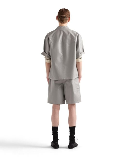 Prada Gray Leather Bermudas, Granite for men