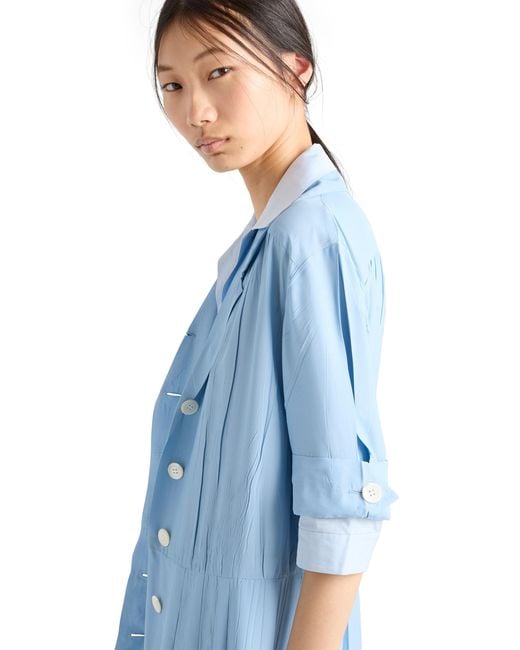 Prada Blue Pongé And Poplin Shirtdress, Sky