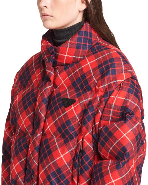 Prada Goose Plaid Puffer Jacket in Red - Lyst