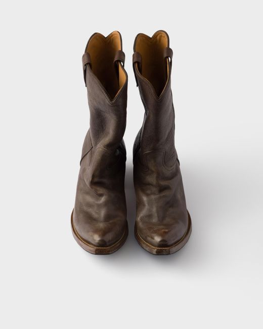 Prada Stiefel Aus Leder in Brown für Herren