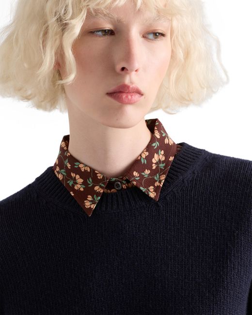 Jersey De Lana Y Cachemir Con Cuello Redondo, Mujer, Talla Prada de color Blue