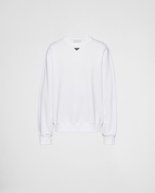 Prada White Oversized Cotton Sweatshirt With Triangle Logo for men