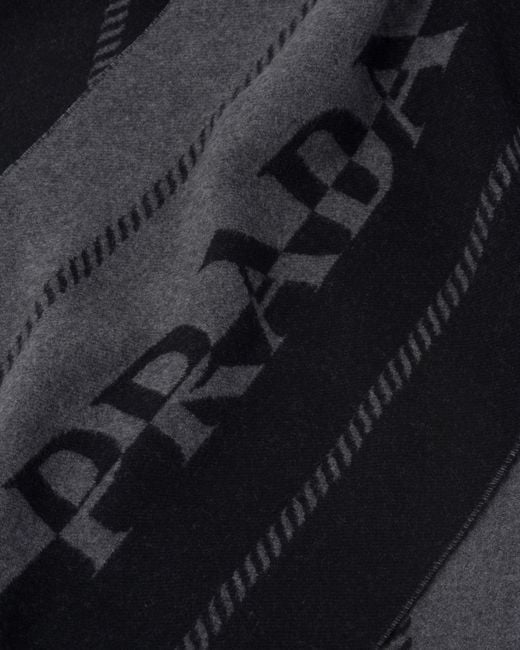 Prada Black Mini Wool Scarf With Jacquard Logo for men