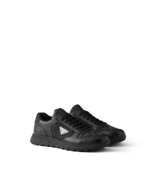 Prada Black Prax 2.0 Re-Nylon And Leather Sneakers, Size 5 for men