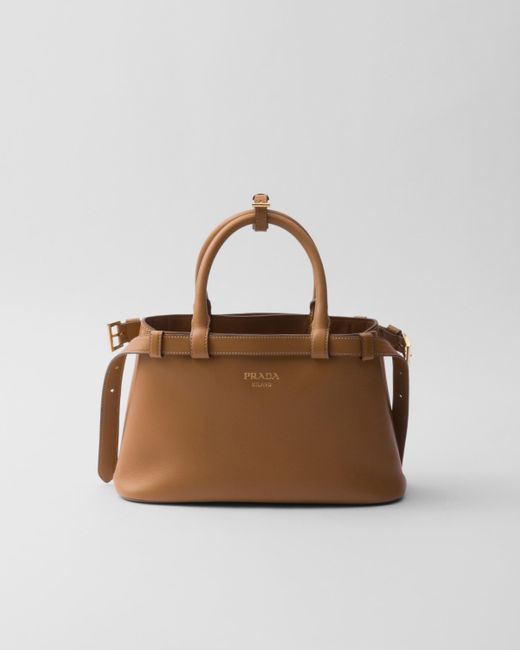 Prada Brown Kleine Buckle Handtasche Aus Leder Mit Doppeltem Gürtel