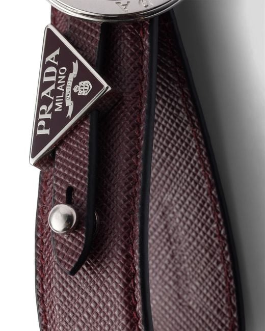 Prada White Saffiano Leather Keychain for men
