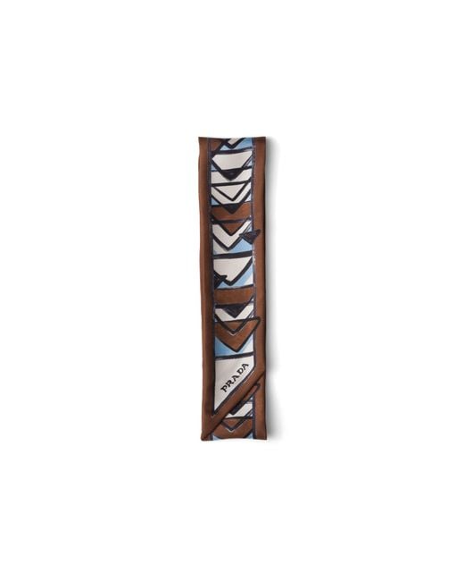 Prada Brown Silk Triangle Print Skinny Scarf