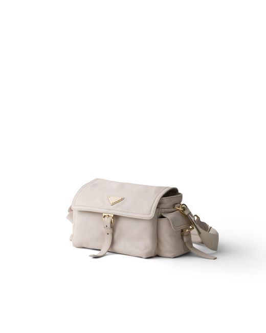 Prada Gray Explore Medium Nappa Leather Shoulder Bag With Flap