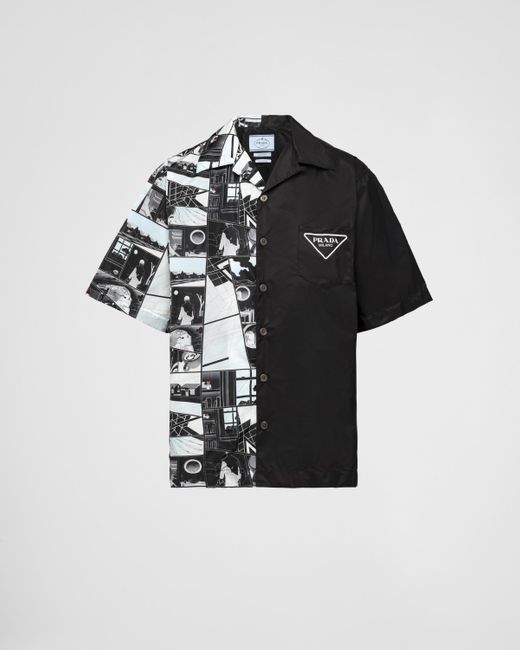 Prada Black Double Match Re-nylon Short-sleeve Shirt for men