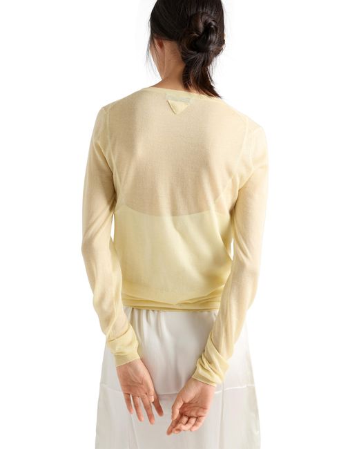 Jersey De Cachemir Y Seda Con Escote En V, Mujer, Talla Prada de color Natural