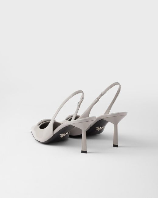 Prada White Brushed Leather Slingback Pumps