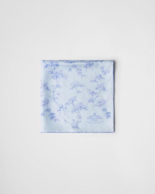 Prada Blue Printed Silk-Twill Foulard