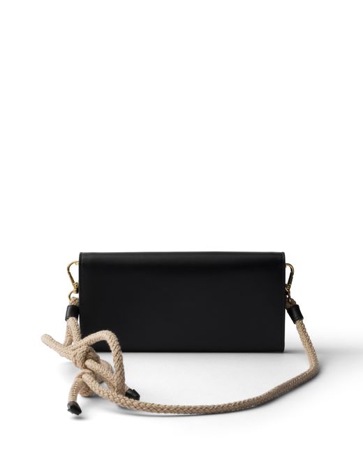 Prada Black Leather Wallet With Shoulder Strap