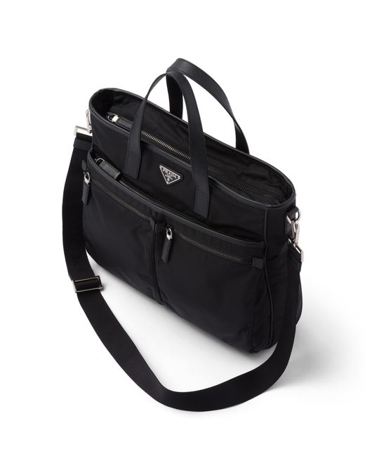 Prada Black Re-Nylon Saffiano Leather And Nylon Tote Bag for men