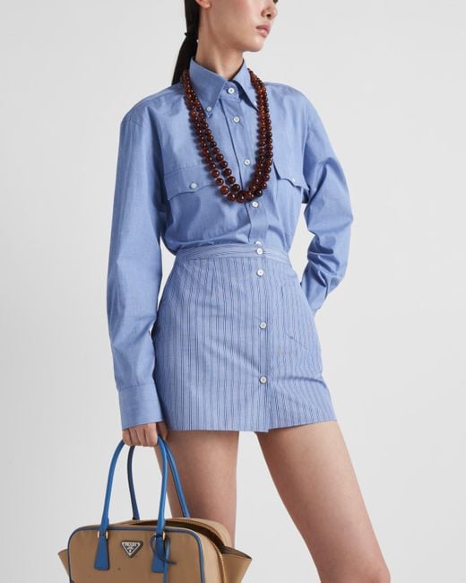 Prada Blue Striped Chambray Miniskirt
