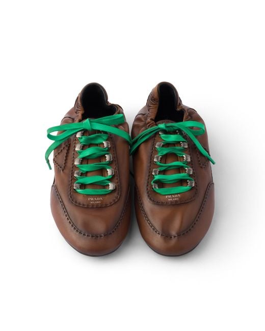 Prada Brown Collapse Antiqued Nappa Leather Sneakers With Hooks, Size 5,5 for men