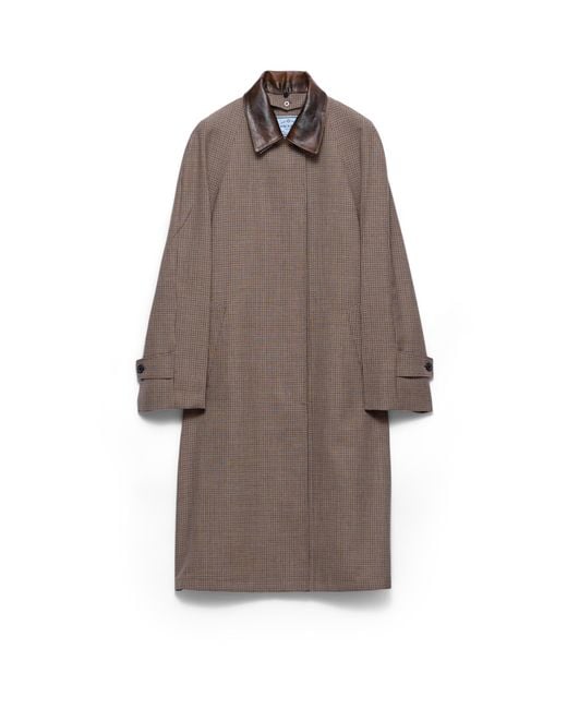 Prada Brown Single-Breasted Houndstooth Check Wool Coat