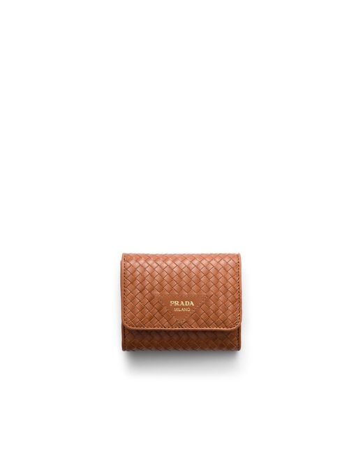 Prada White Small Woven Madras Leather Wallet