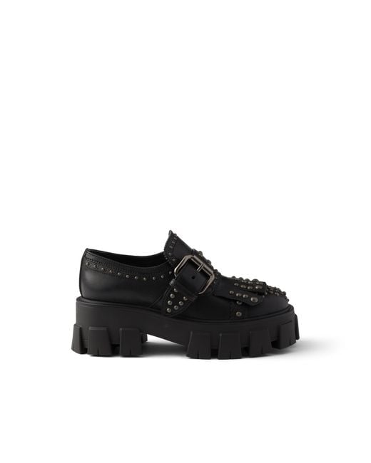 Prada Black Monolith Studded Leather Loafers