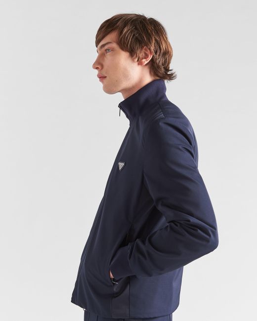 Prada Blue Stretch Technical Fabric Zipper Sweatshirt for men