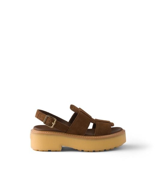 Prada Brown Suede Sandals, Cocoa