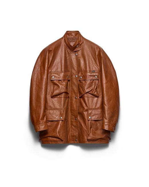 Prada Brown Antiqued Leather Caban Jacket, Brandy