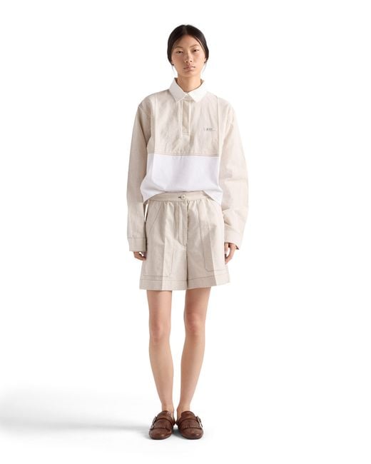 Prada White Chambray Shorts, Ecru