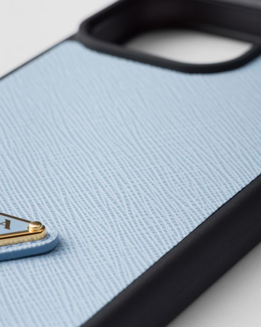 Prada Blue Saffiano Leather Cover For Iphone 15 Pro
