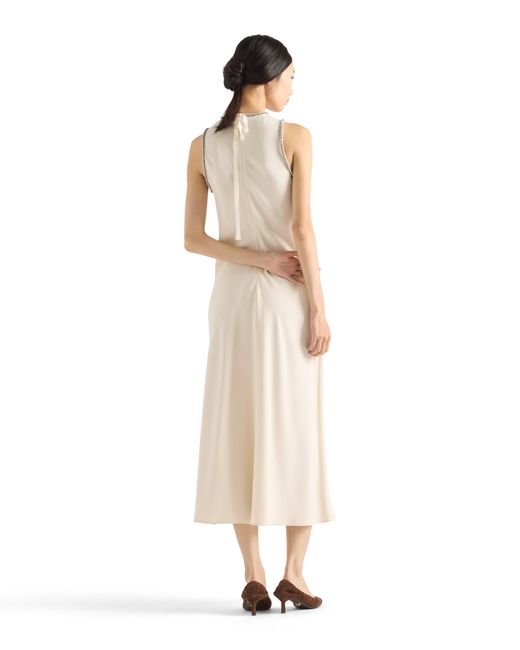 Robe Mi-Longue Sablé À Col Rond Prada en coloris White