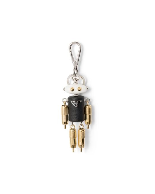 Prada White Robot Saffiano Leather Key Ring Charm
