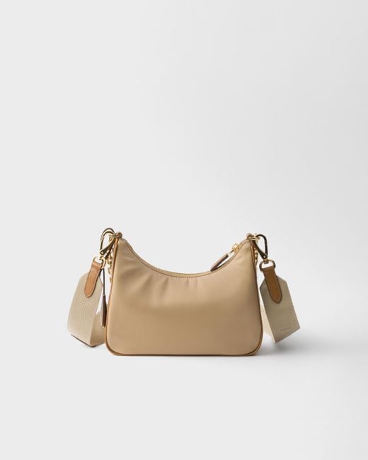 Prada White Re-Edition 2005 Re-Nylon And Saffiano Leather Bag With Charm