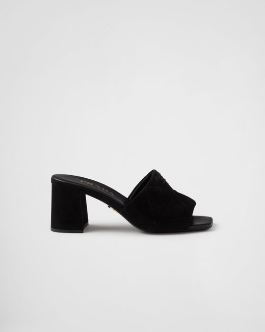 Prada Black Stitched Suede Sandals