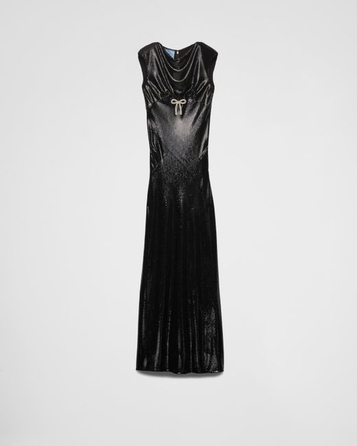 Prada Black Langes Kleid Aus Satin-Jersey Mit Paillettenbesatz