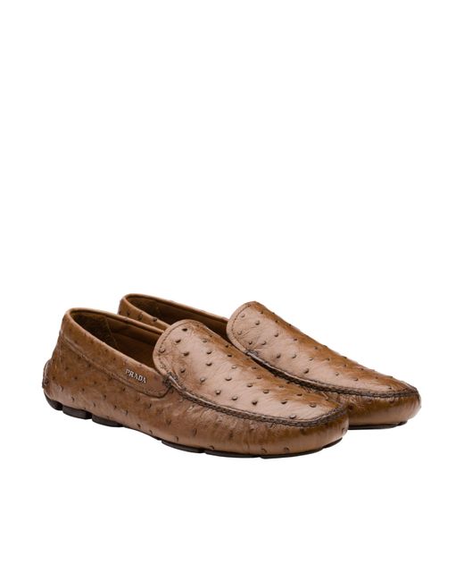Prada Brown Ostrich Leather Driver Loafers for men