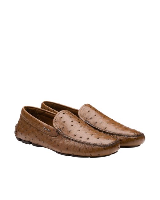 Prada Ostrich Leather Driver Loafers in Brown for Men | Lyst display picture 3