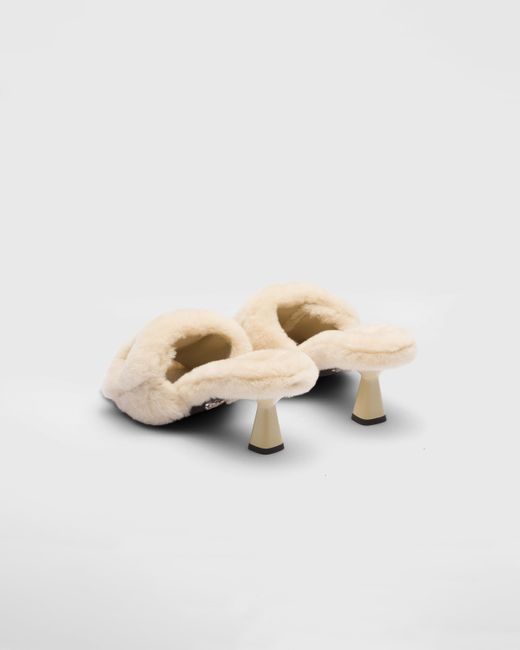 Prada White Shearling Sandals