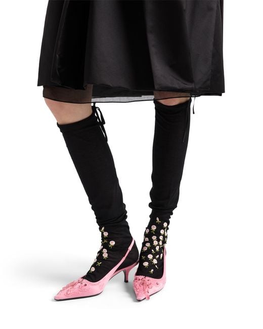 Prada Pink Embroidered Satin Slingback Pumps