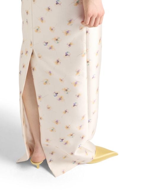 Prada White Long Floral Print Silk And Wool Dress