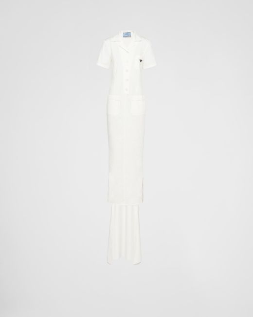 Robe Longue En Gabardine Prada en coloris White