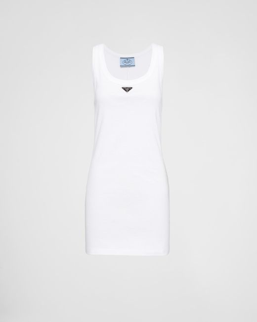 Prada Ribbed Knit Jersey Dress in White | Lyst
