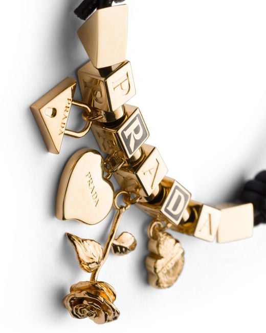 Prada White Nappa Leather And Metal Bracelet