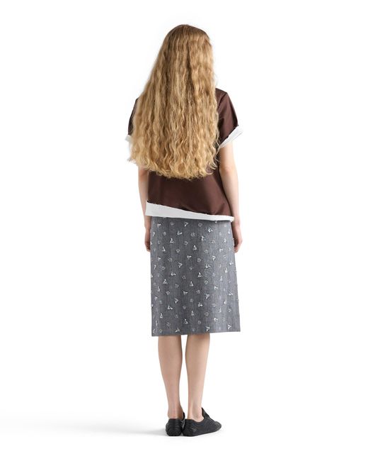 Prada Gray Embellished Pinstripe Wool Midi-Skirt