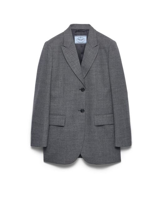 Prada Gray Single-Breasted Mélange Hopsack Jacket