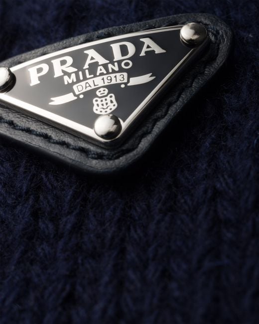 Prada Blue Wool And Cashmere Gloves for men