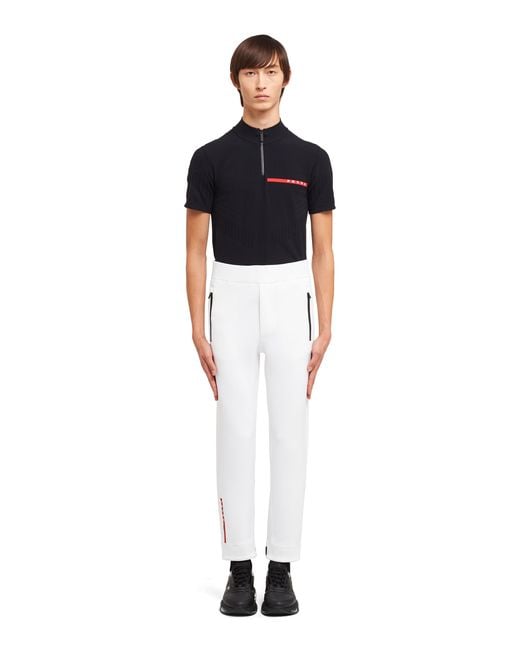 Prada White Logo-Print Tapered Trousers for men