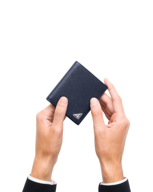 Prada Blue Logo Plaque Bi-Fold Wallet for men