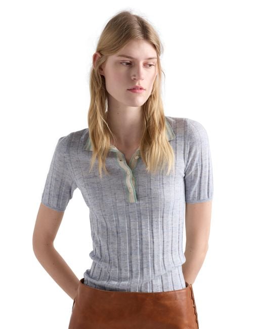 Prada Gray Cashmere, Silk And Linen Polo Sweater