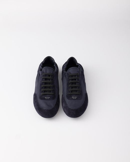 Prada Blue Re-Nylon And Suede Collapse Sneakers