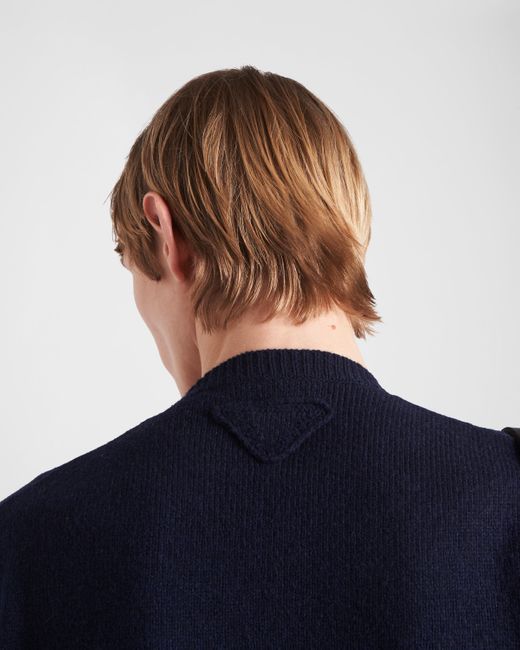 Prada Blue Shetland Wool Crew-Neck Sweater for men