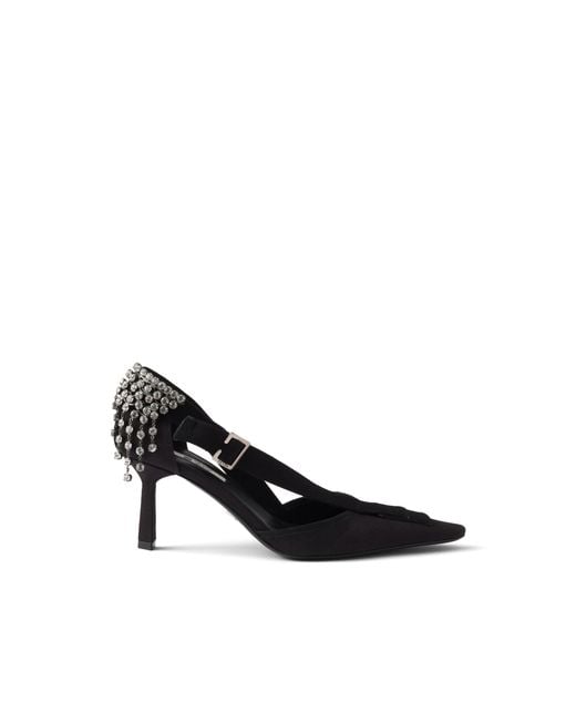 Prada White Canvas Pumps With Crystals, Size 34